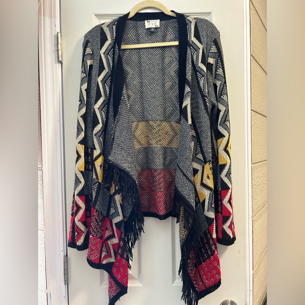 Colorful Geometric Fringe Cardigan